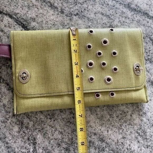 Holly Aiken Sidecar Clutch Green Purple Hand Stitched Grommet Purse Hand Bag - Picture 5 of 8